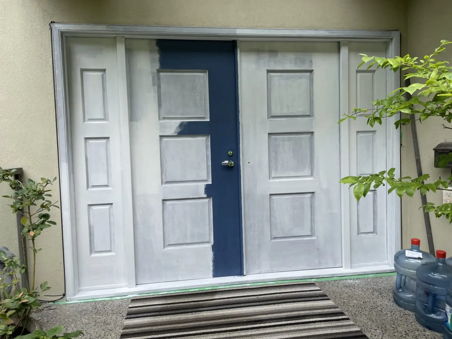 a double door being painted