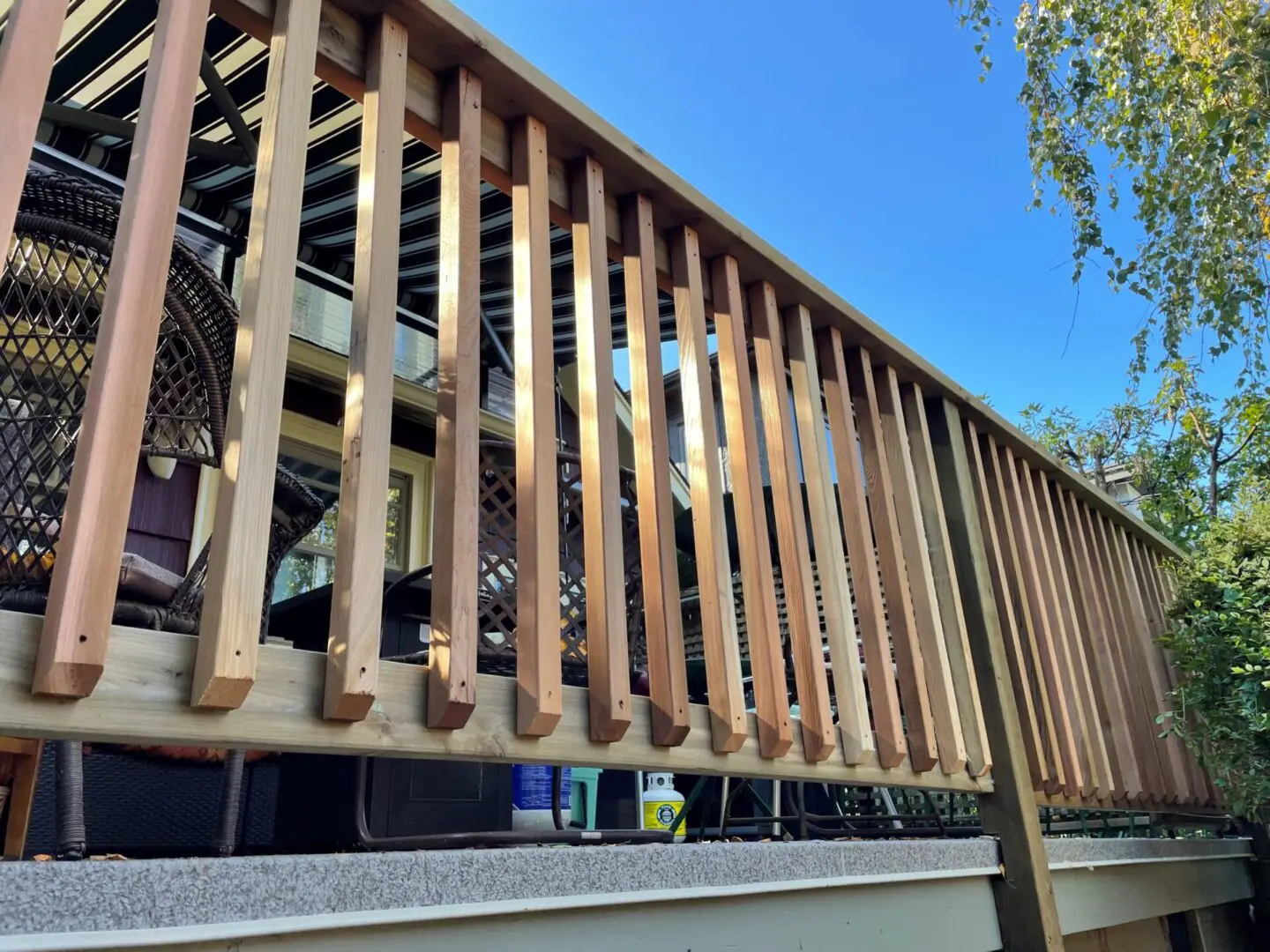 A picture of wooden railing construction