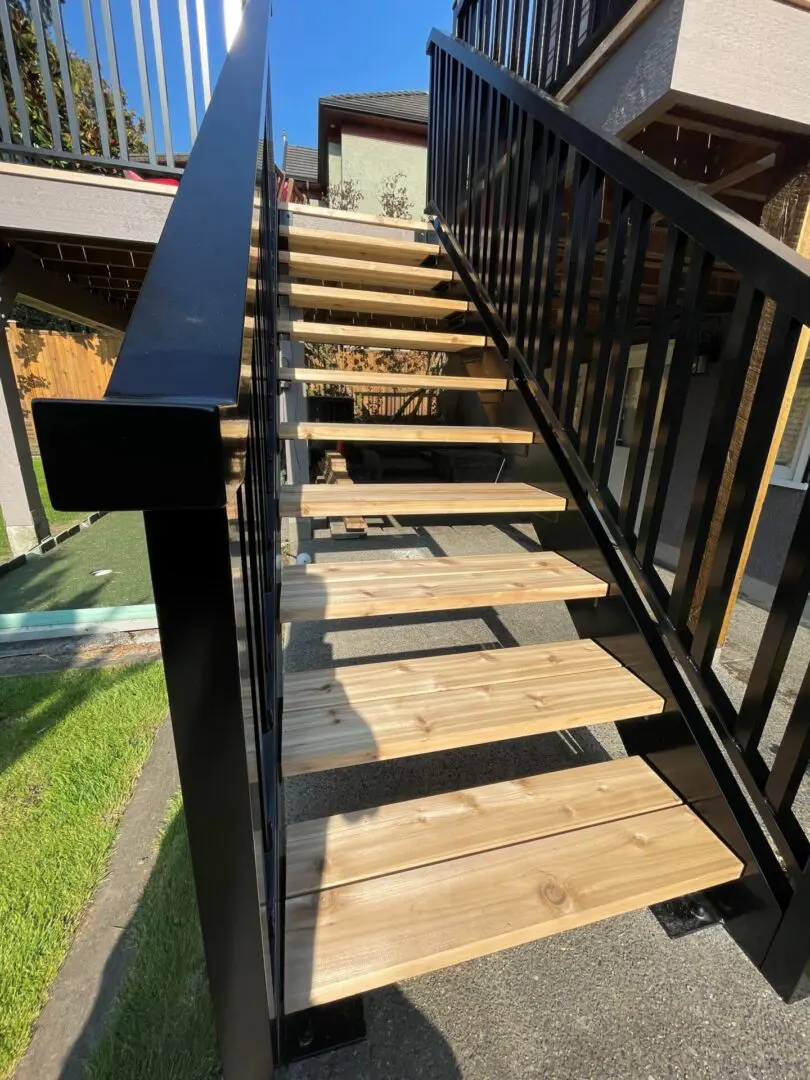 A picture of the construction of stairs outside the house